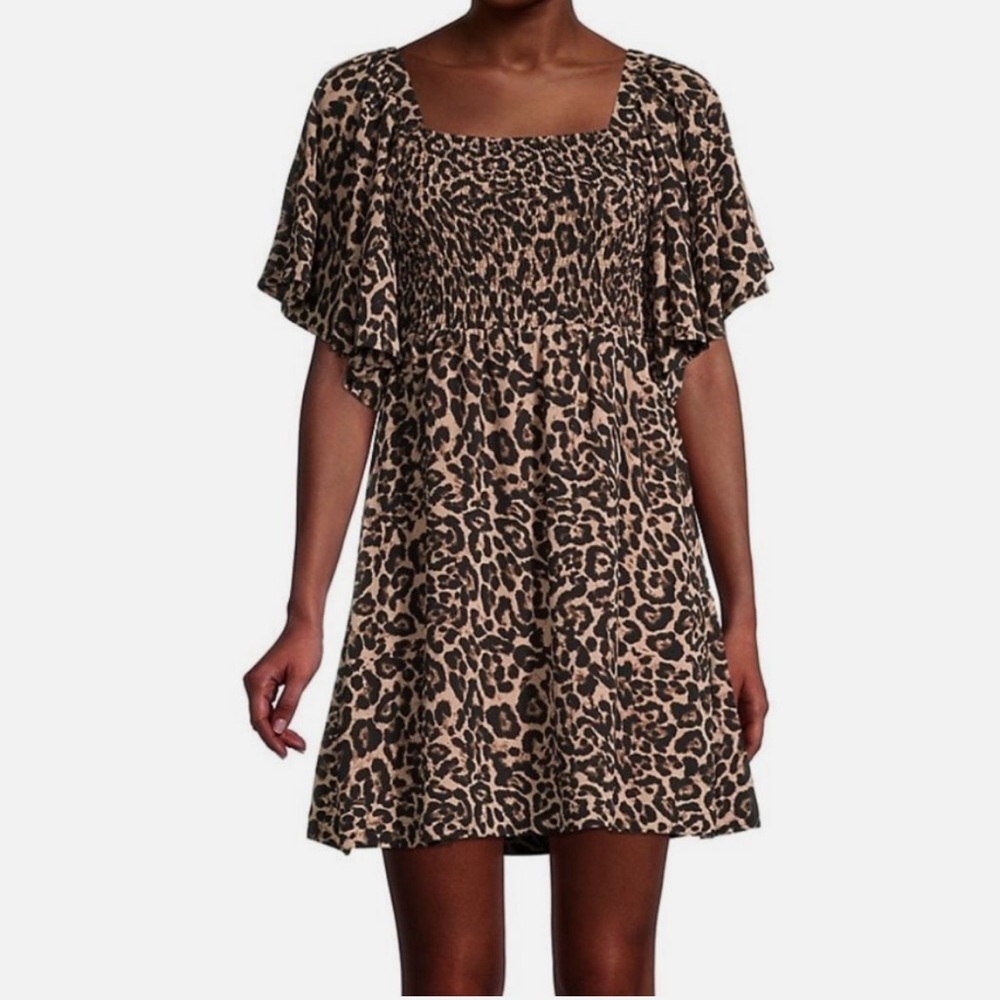 Baum und pferdgarten smocked Leopard Print Mini Dress size 8